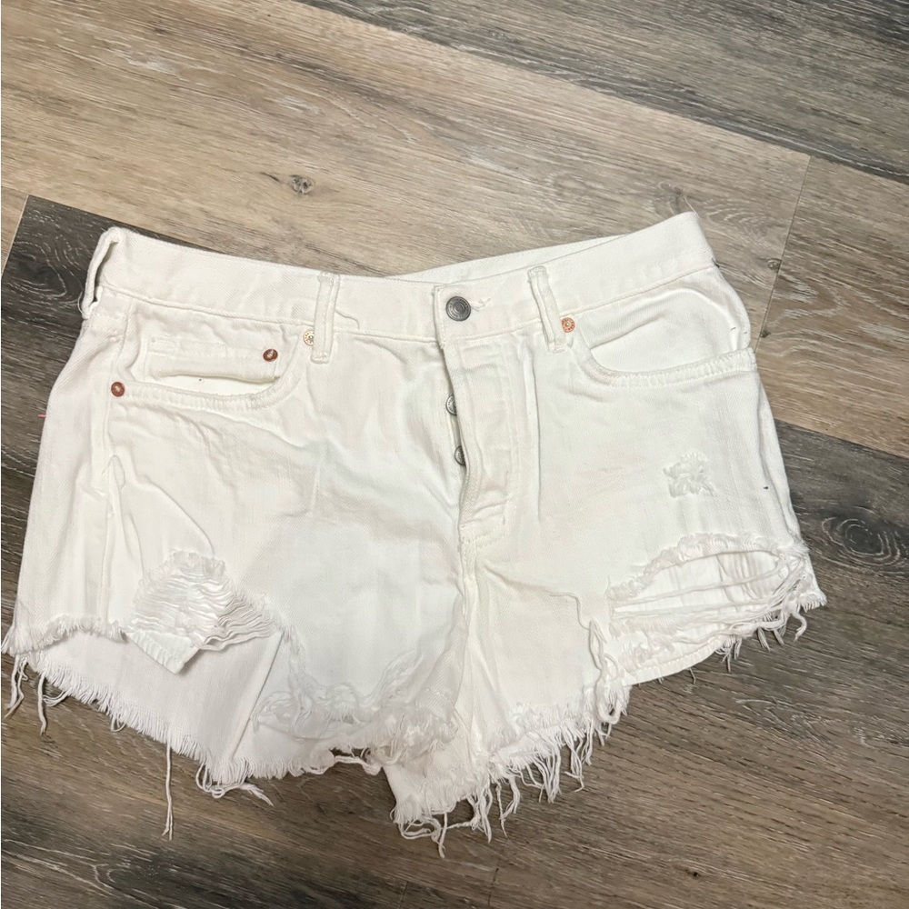 Free People White Distressed Denim Shorts